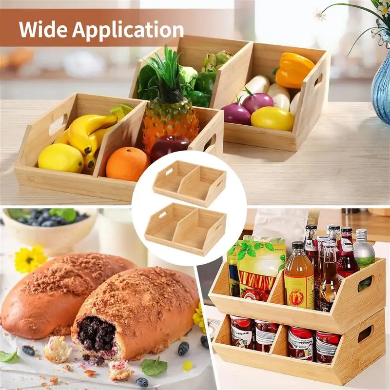 2Pcs Bamboo Storage Bins Food Storage Organizers For Kitchen Pantry Organization Storage Baskets Versatile Containers For Fruit