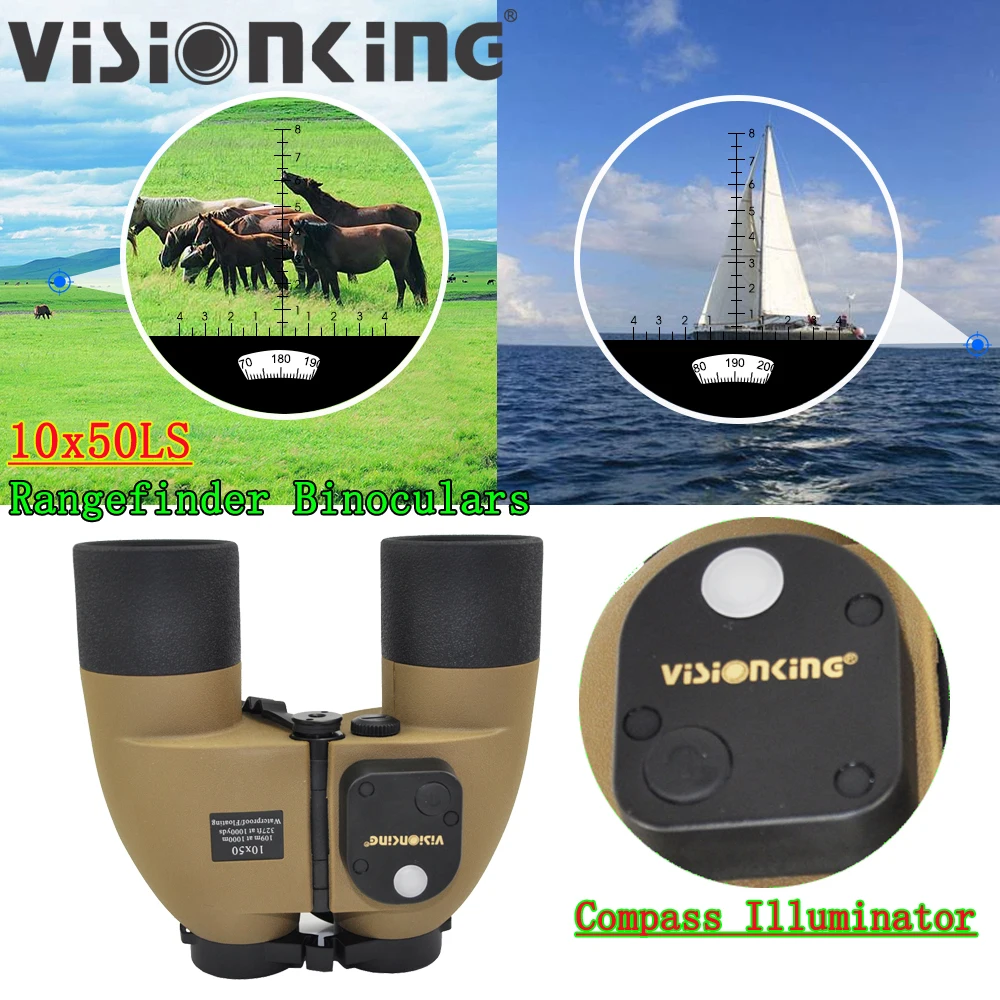 Visionking Floating 10x50 Binoculars IPx7 Waterproof Compass Illuminator Night Vision Stabilized Rangefinder Boating Telescope