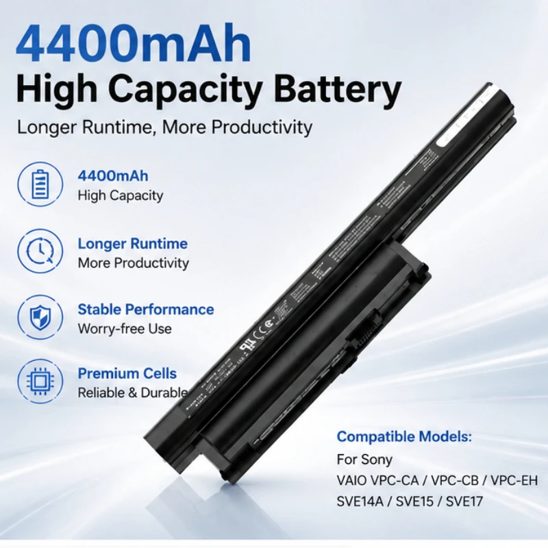 VGP-BPS26 Laptop Battery 11.1V5200mAh for Sony VAIO VPC-CA VPC-CB VPC-EH SVE14A SVE15 SVE17 Replacement for VGP-BPL26 VGP-BPS26A