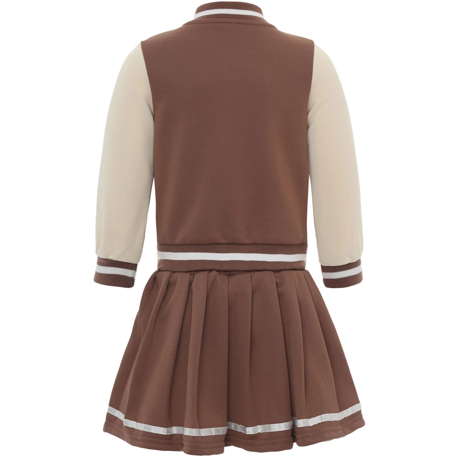 Kids Girls Spring Autumn Clothes Long Sleeve Button Front Patched Baseball Jacket with Pleated Skirts School Casual Sportswear