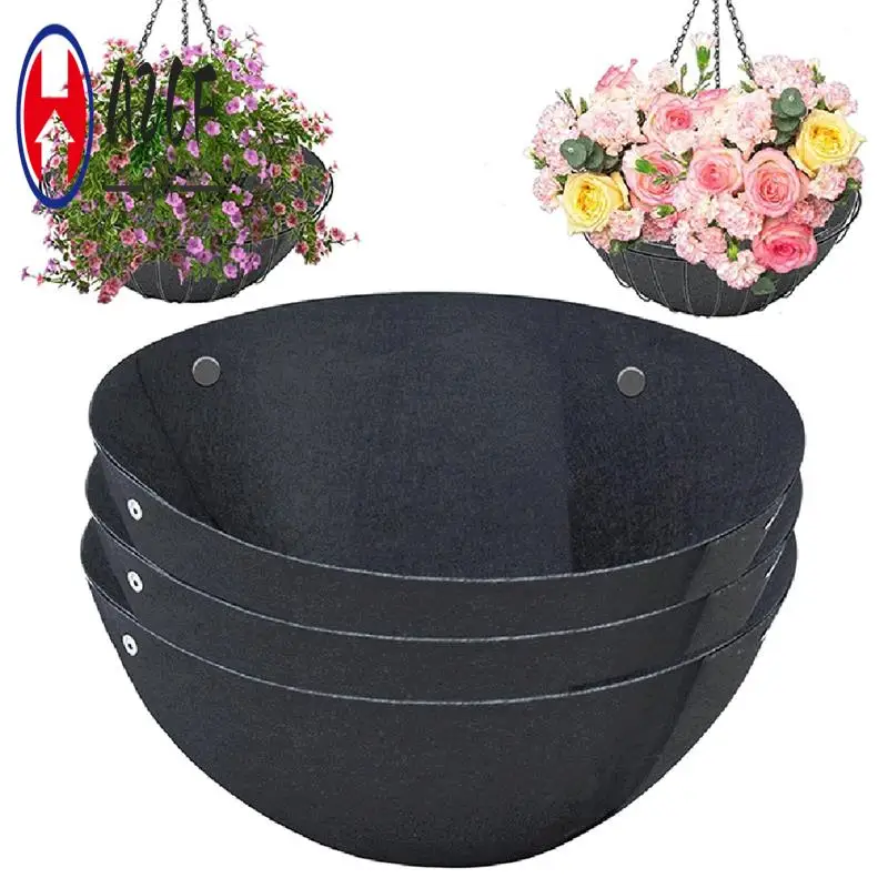 

A26F-6PCS 14 Inch Round Hanging Basket Liners Fabric Hanging Plant Liners Non-Woven Planter Liners For Hanging Baskets Black