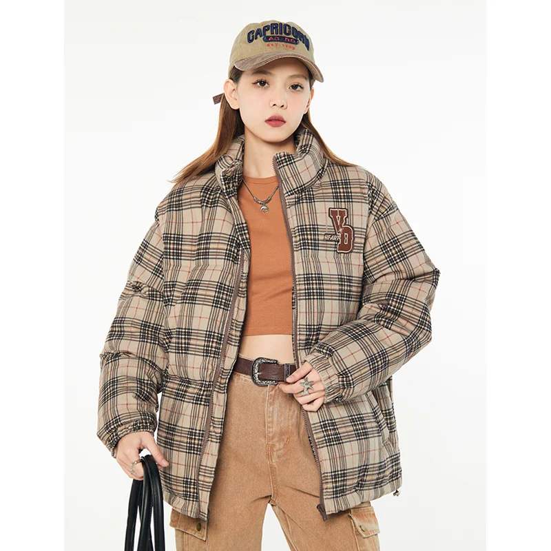 Women Brown Down Jacket Lattice Embroidery Coat Fashion Leisure Waterproof Thicken Warm Feather Duck Down Female Winter Outwear