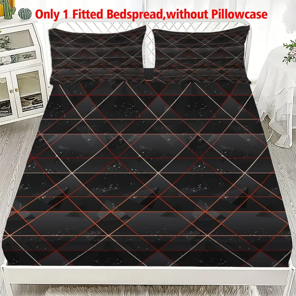 1pc Modern Geometric Diamond Print Fitted Sheet Deep Pocket Elastic Mattress Cover Single Double Queen King Bedroom Decor