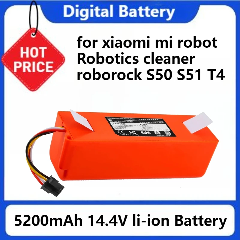 

Battery Vacuum Cleaner Accessories for Xiaomi Mi Robot Robotics Cleaner Roborock S50 S51 T4 5200mAh 14.4V 6.5Ah Li-ion Battery