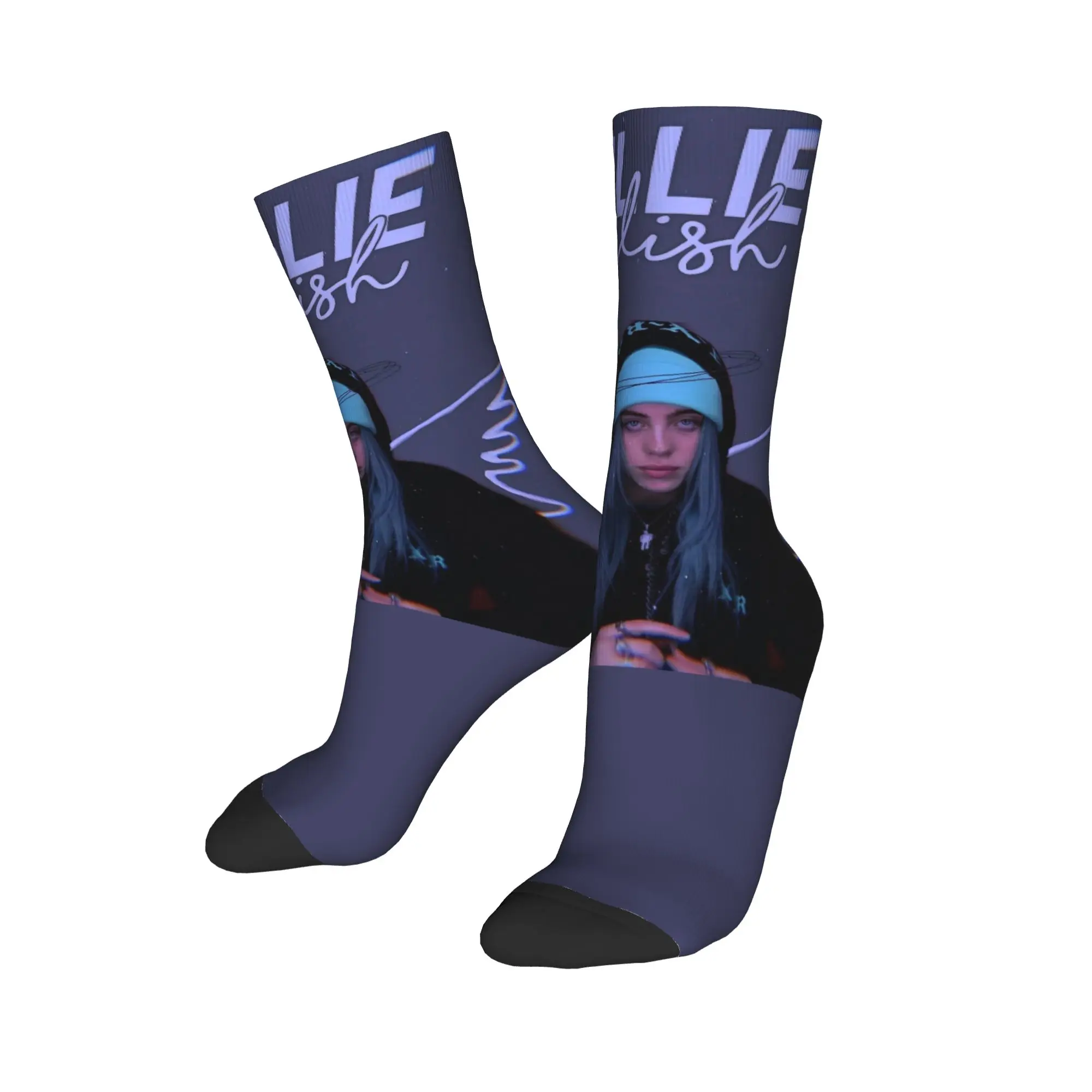 Autumn Winter Crazy Design Unisex Famous Singer B-Billie-Girl E-eilish Singer Socks Breathable Football Socks,