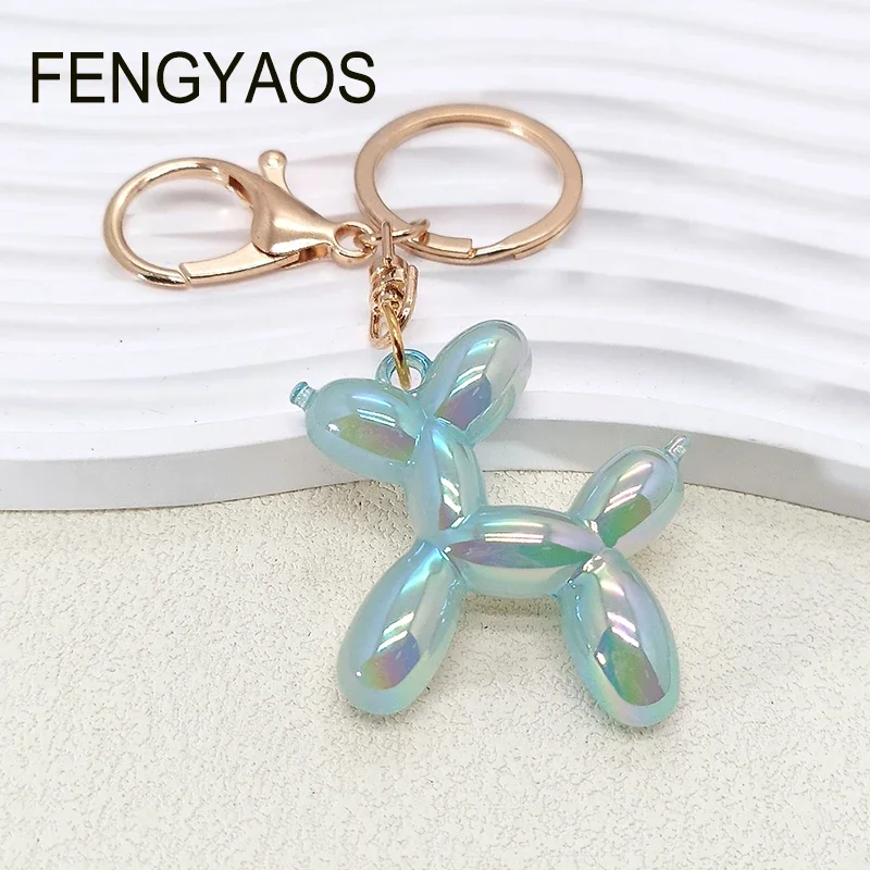 Resin Cute Balloon Dog Key Chain for Women Gold Color Lovely Animal Buckle Keychain Birthday Gift for Friend