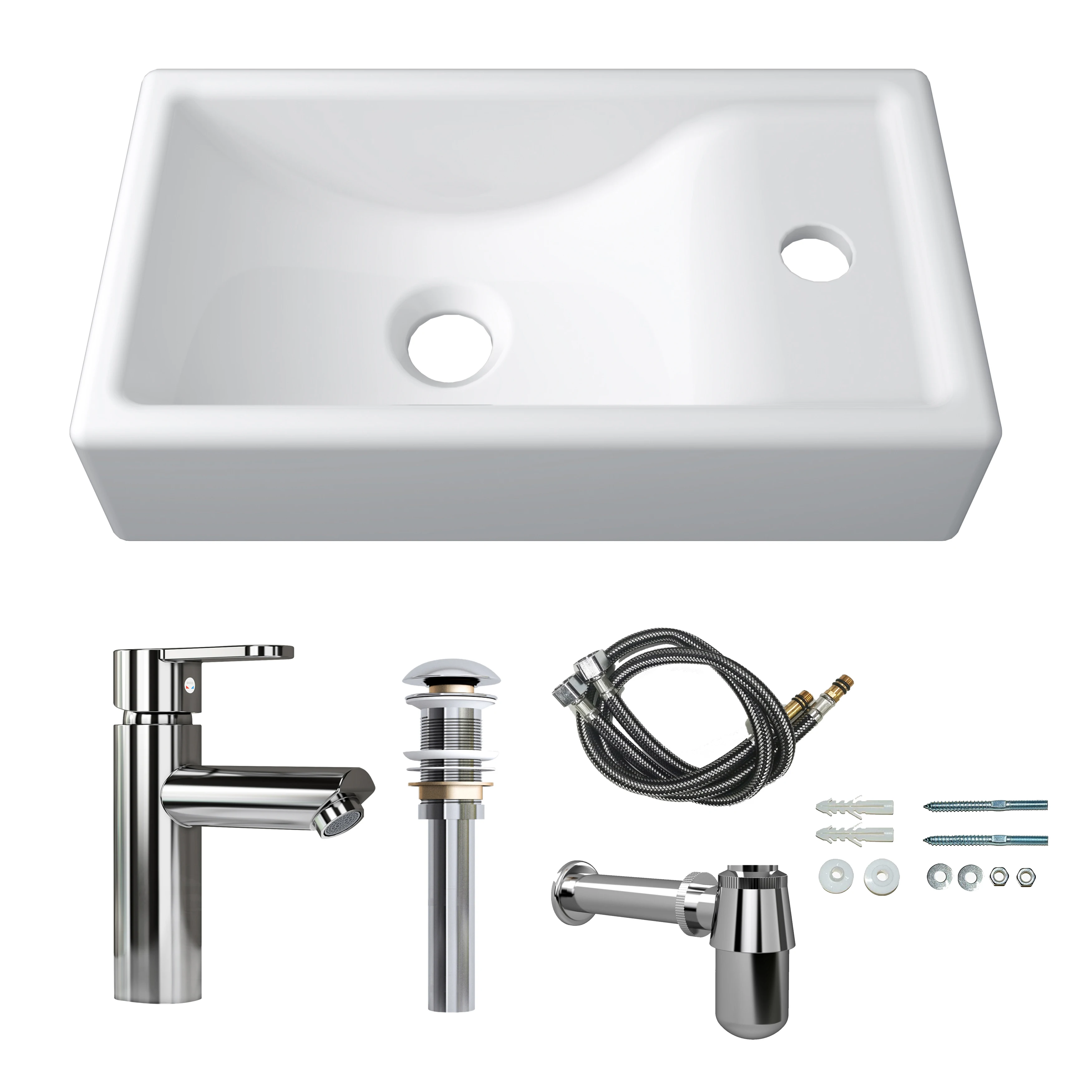 MEJE 41x23 cm Wall Hung Basin Sink , Small  Rectangle Ceramic Bathroom Wash Basin  Sink Set (Include Faucet & Pop-up Drain)