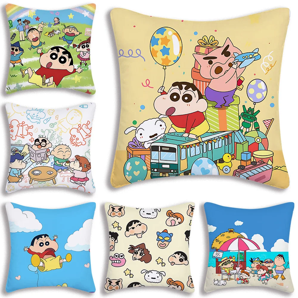 Hot Anime Cartoon C-Crayon S-ShinChan Pillow Covers Cartoon Sofa Decorative Home Double-sided Printing Short Plush Cute Cushion