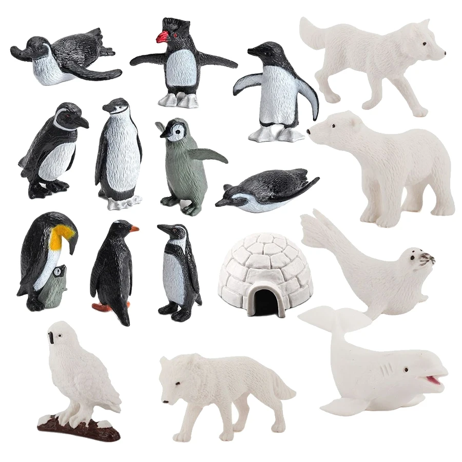 

17 Pcs Polar Animal Statues Model Sets Bear Penguin Whale Seal Wolf Fox Plastic Arctic Figures Education Gifts Toys For Children