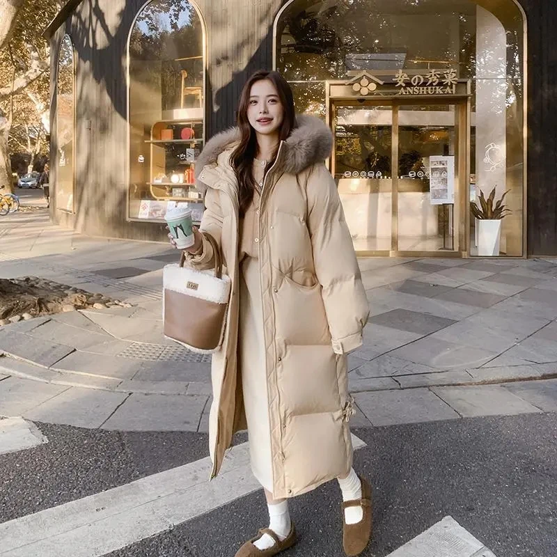 Winter Cotton Jacket Women's 2025 New Over The knee Thicken fur collar Cold proof Hooded Coat Female Warm Long Parka Overcoat