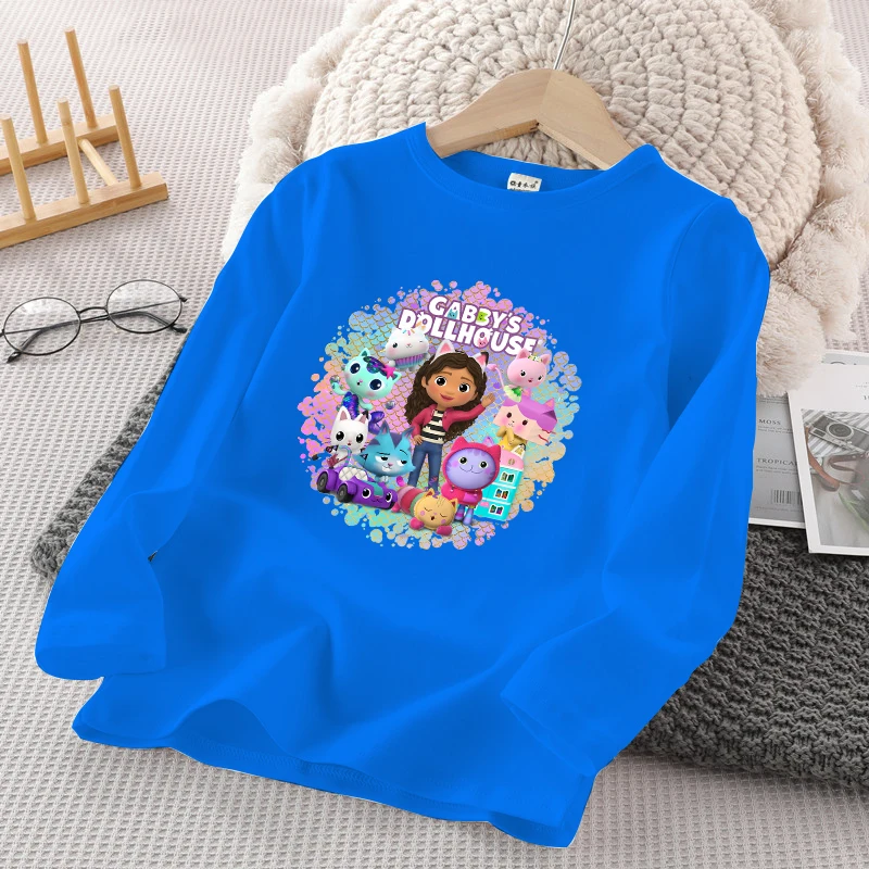 Gabby Dollhouses Kids Cute Long Sleeve T-shirt Autumn Girl New Cartoon Printed Sweatshirt Children Anime Casual Clothing Fashion