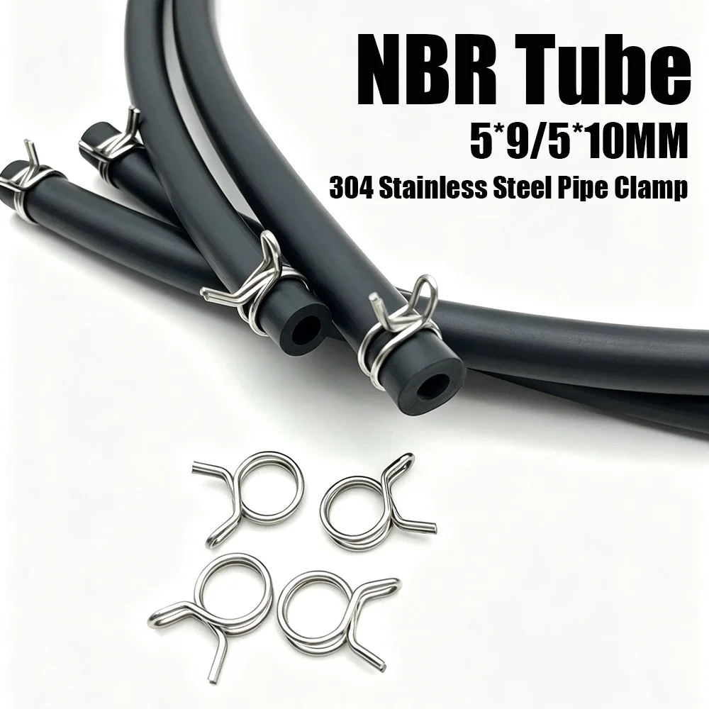 NBR Hose with 304 Steel Clamp, Inner Diameter 5x9mm/5x10mm Oil Resistant and Wear-resistant Matching Locking Pipe Clamp Kit