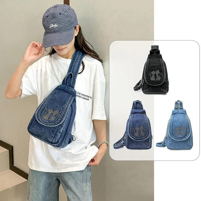 Fashion Women Denim Backpacks Small Travel Bag Female Denim Bagpack Ladies Chest Bags