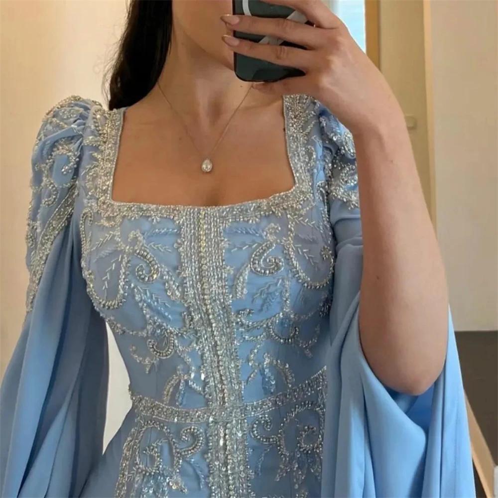 Robe de soirée formelle en satin à manches longues et encolure carrée personnalisée, Yipeisha, occasion islamique