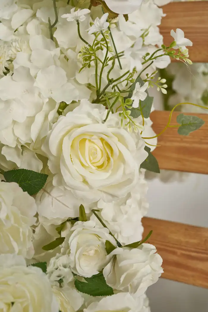 Custom collection Luxury white Champagne Rose Hydrangea Green faux blend oblong floral row decoration for wedding events