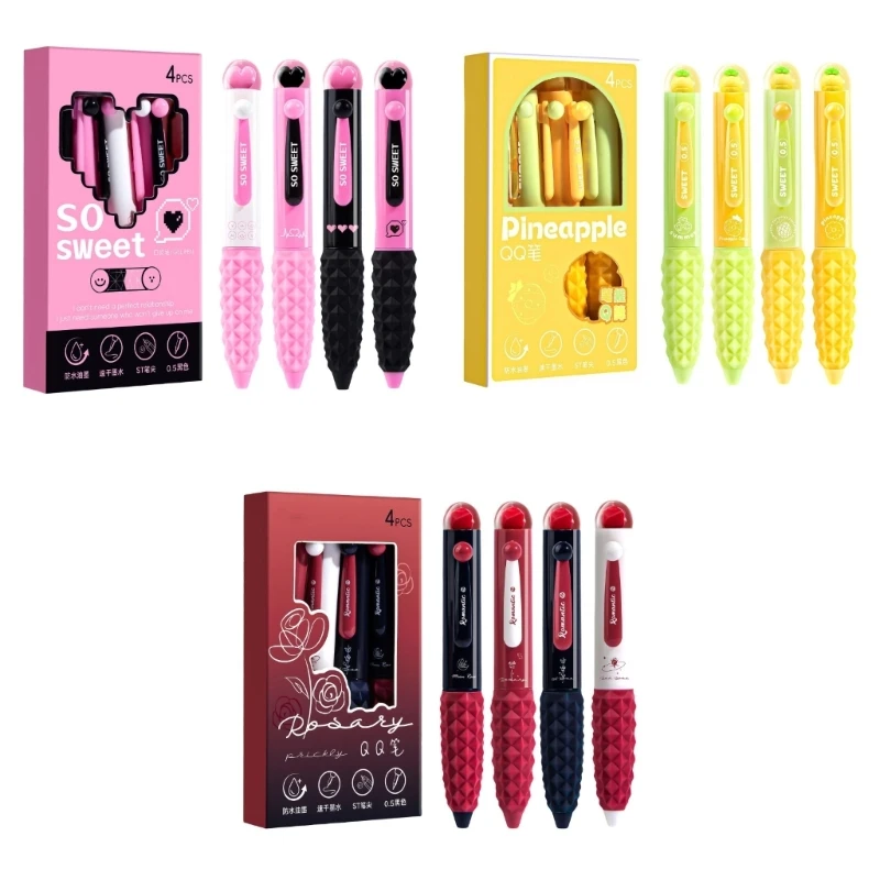 2025 New 4-Pcs Black Gel Pen Set with Raised Grip Texture and Push-Button Mechanism for Notetaking and Journaling
