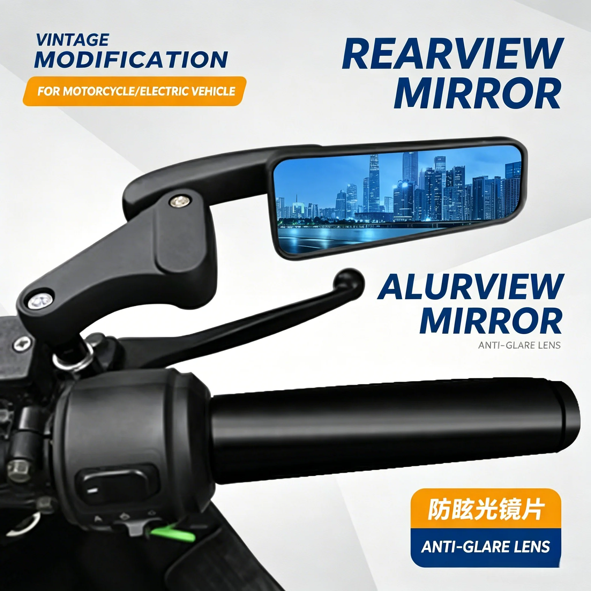 Universal Motorcycle Rearview Mirror, Retro Modified Reflector Mirror, Suitable for Scooter & E-bike, Blue Glass Lens