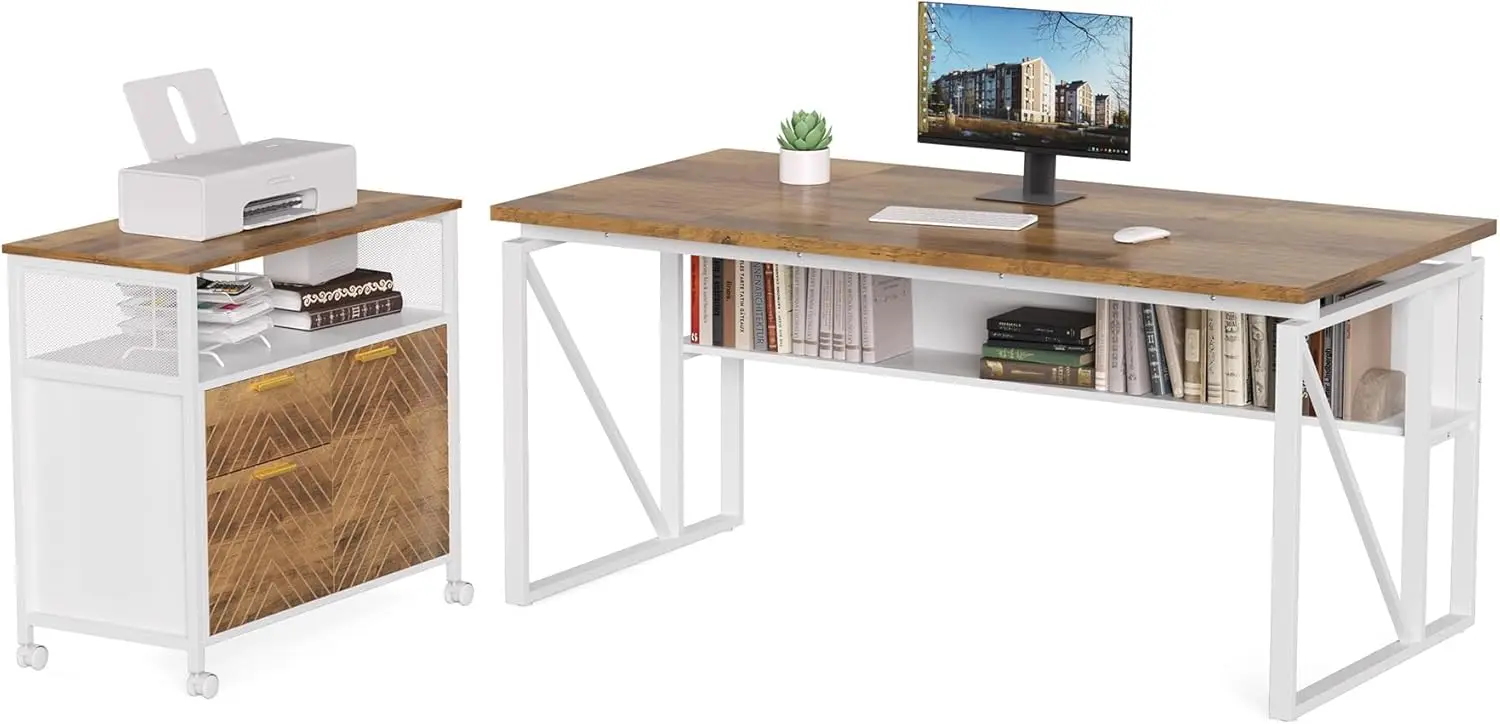 

63-Inch Office Desk with 31.5-Inch Lateral File Cabinet, Study Writing Desk Computer Desk for Home Office
