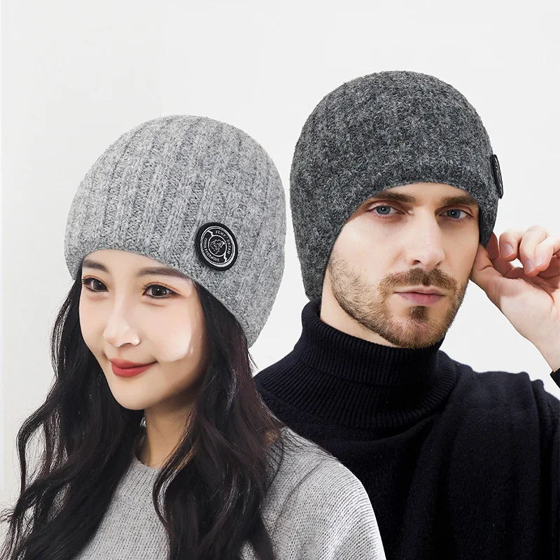 Winter New Tear Off Wool Knitted Hat for Men and Women, Multi Color Versatile Anti Cold Ear Protection Cold Hat for Couples