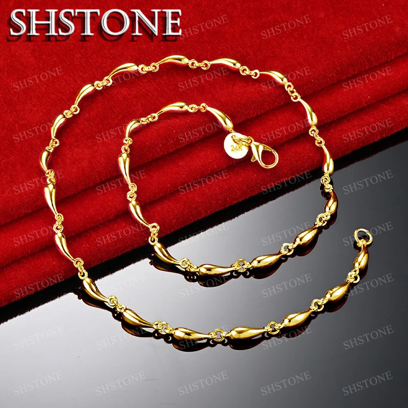 SHSTONE 18K Gold Water Droplet Chain Necklaces For Woman Party Engagement Wedding Fashion Fine Jewelry Lady Charm Birthday Gift