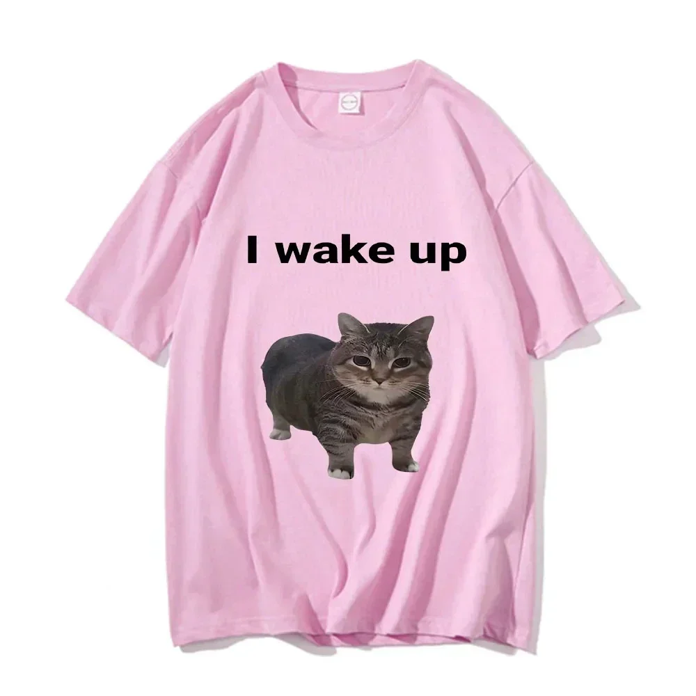 Clothes Harajuku Aesthetic Tshirt Vintage Unisex Streetwear Cute Cat L Wake  T Shirts Funny Cool Classic Women Short Sleeved
