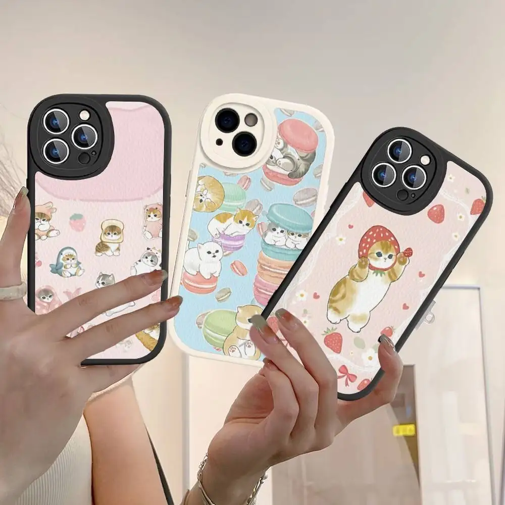 Cat M-Mofusand Phone Case For IPhone 16 15 14 11 12 13 Pro Max Plus Back Leather Shell