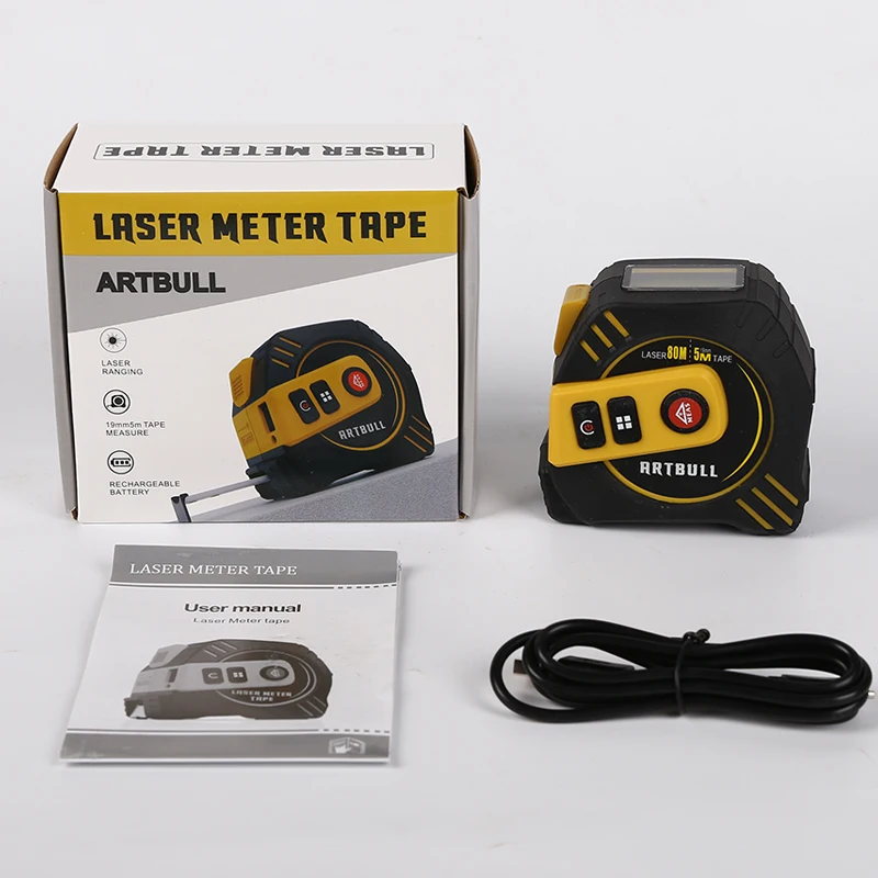 2in1 Multifunction Laser Rangefinder Rechargeable 80m 40m with 5m Tape LCD Display with Backlight Laser Tape Measure