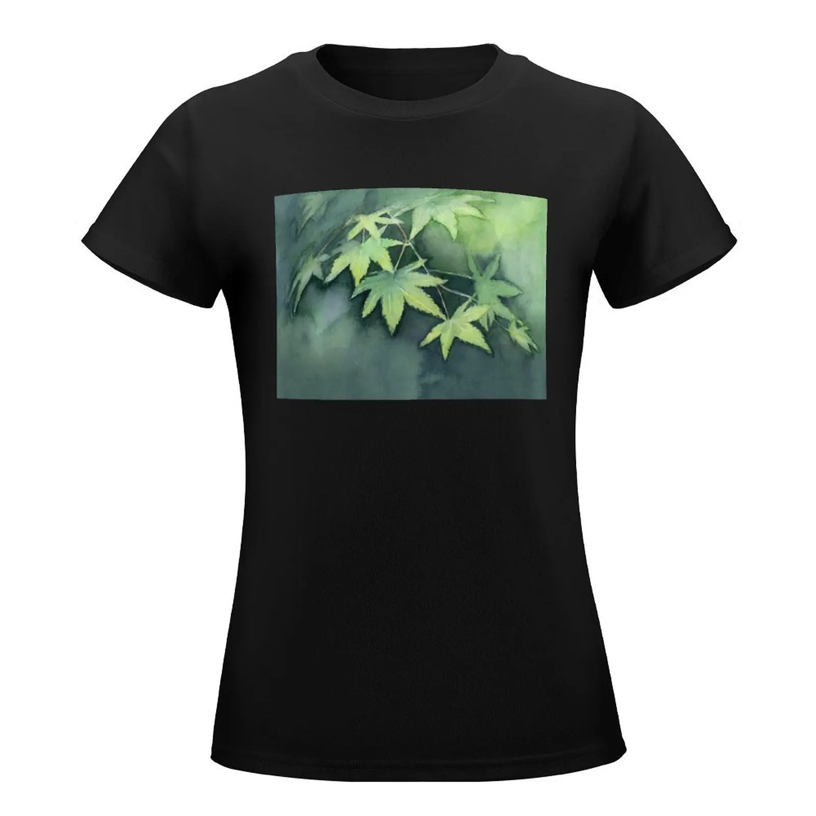 Japanese Maple Watercolor Painting T-Shirt quick drying Aesthetic clothing Women tops