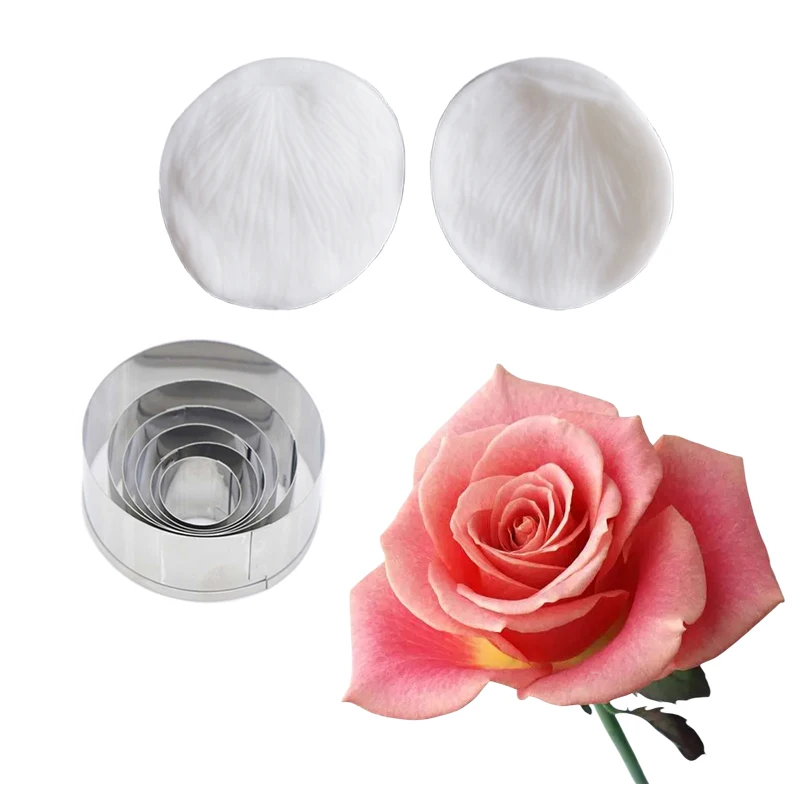 8pcs Rose  Petal Double Veiner Side Silicone Mold & Flower Cutter Set Cake Decorating Fondant Impression Mold Sugarcraft M290