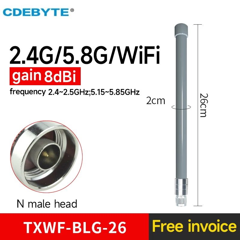 Antena de fibra de vidrio 2,4G 5,8G CDEBYTE TX2400-BLG-55 TXWF-BLG-40 6/8dBi conector macho N de larga distancia antena omnidireccional