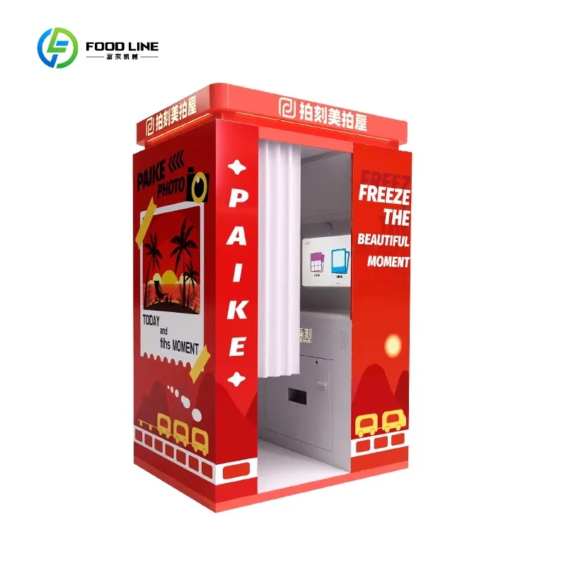 High Quality Metal Self-Service Photo Booth with Image Printing for Amusement Parks and Game Rooms Customized