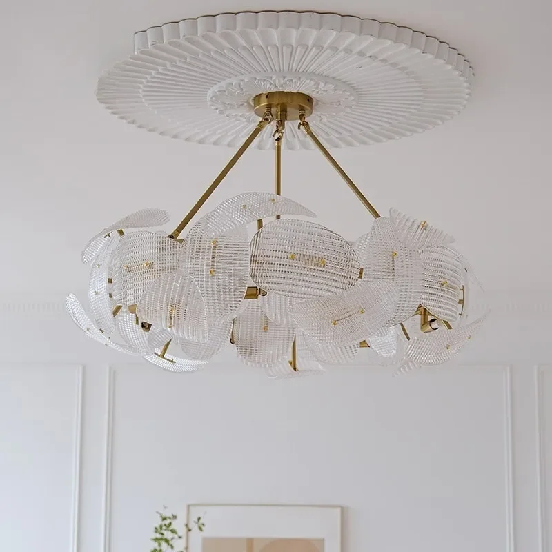 French Modern Classical Glass Pendant Light Living Room Main Chandeliers Bedroom Creative Headlights Kitchen Island Hanging Lamp