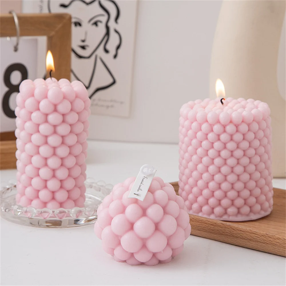 2PCS 3D Bubble Candle Mold, Spherical Resin Candle Mold, Cylindrical Candle Making Silicone Mold, Silicone Gypsum Mold