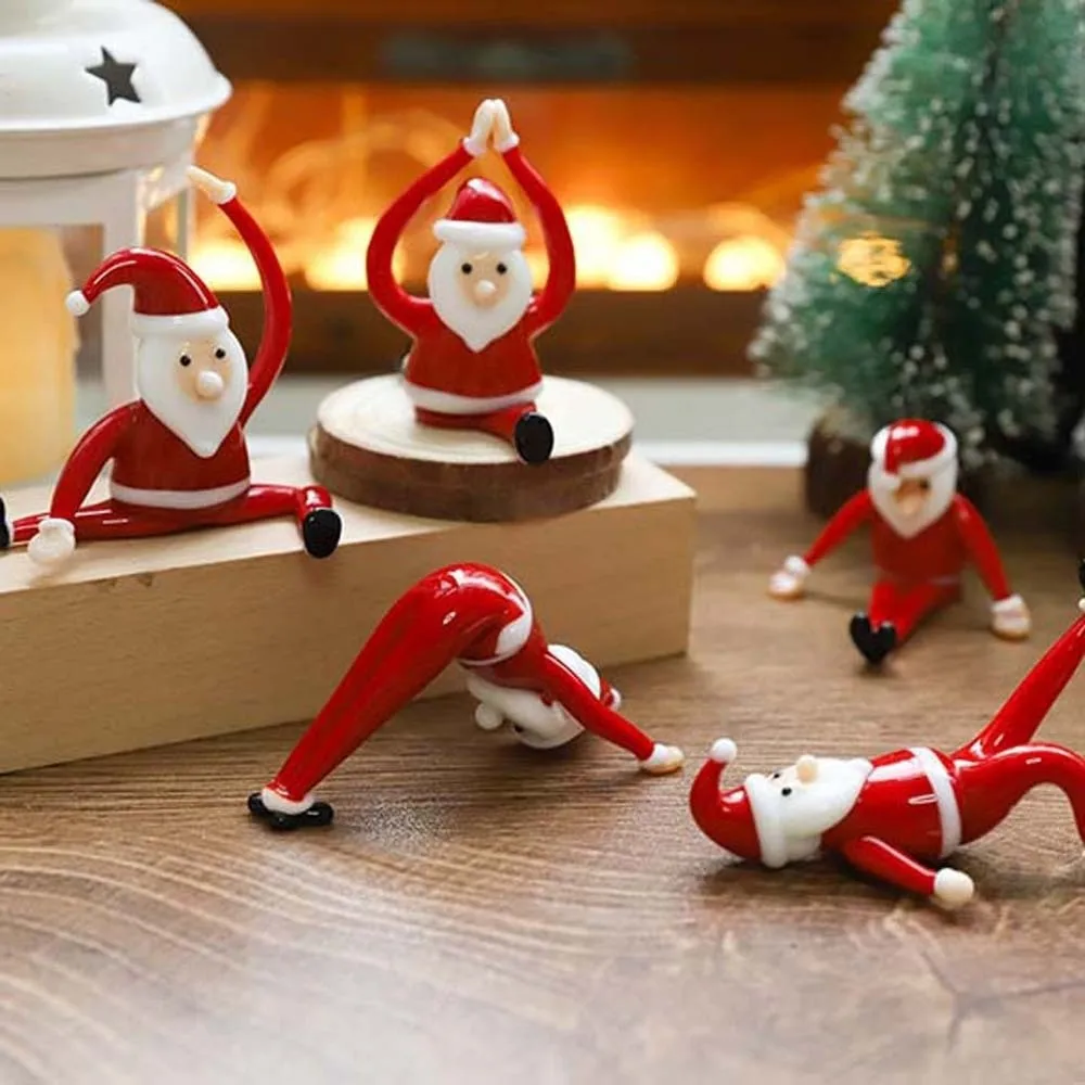 Handcrafted Glass Yoga Santa Lampwork Exquisite Handmade Glass Ornament Artistic Creative Miniature Christmas Figurine Bookshelf