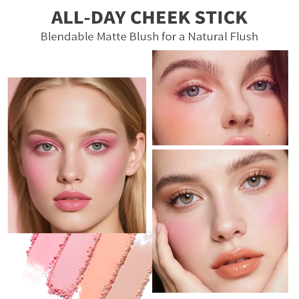 عصا أحمر خدود غير لامعة مقاومة للماء مع تأثير رذاذ ناعم - لمسة نهائية طبيعية تدوم طويلاً، نغمات وردية وحمراء للاستخدام اليومي والمناسبات الخاصة #6