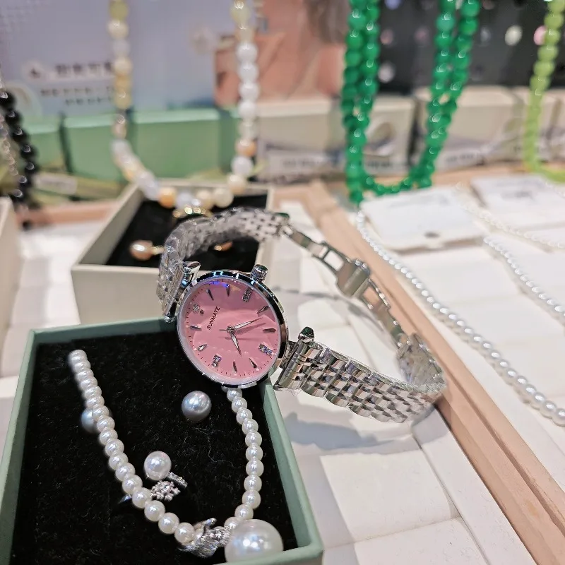 ساعة نسائية رسمية بسيطة من الفولاذ المقاوم للصدأ مقاومة للماء كوارتز ساعة ماسية فاخرة ساعة نسائية عصرية بمينا أبيض وأخضر ووردي #5