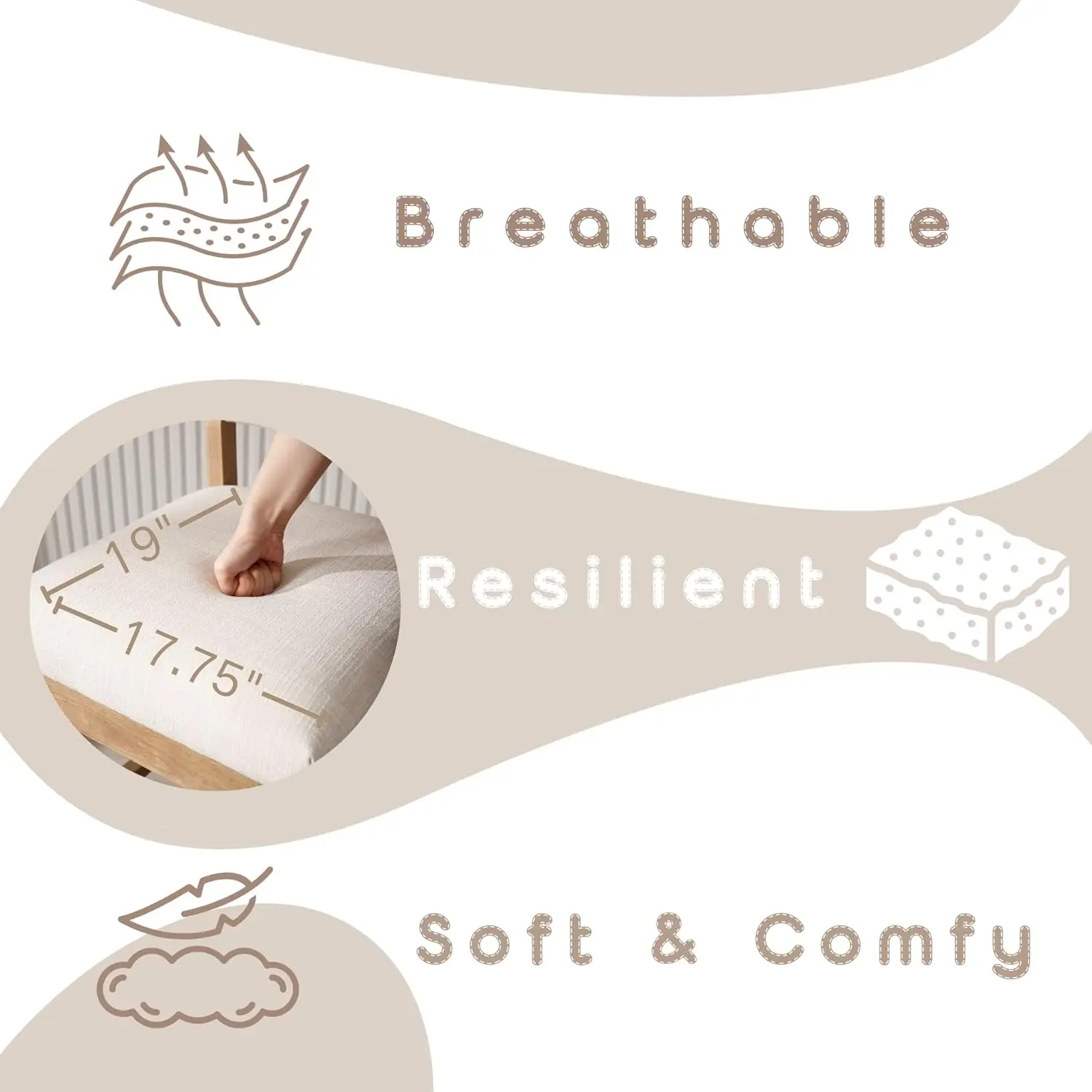 26' Counter Height Bar Stools Set of 2, Modern Upholstered with Back, Wood Legs, Beige Linen Farmhouse Kitchen Chairs