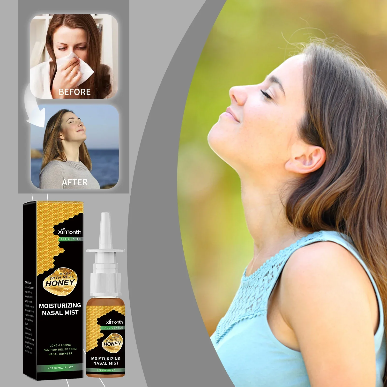 

Dry moisturizing nasal spray Gentle ingredients cleaning nose comfort care nasal spray