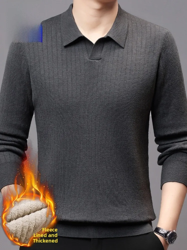 

Мужской вязаный свитер Lormen: повседневный, в полоску, теплый, зимний, с воротником, модный, городской стиль