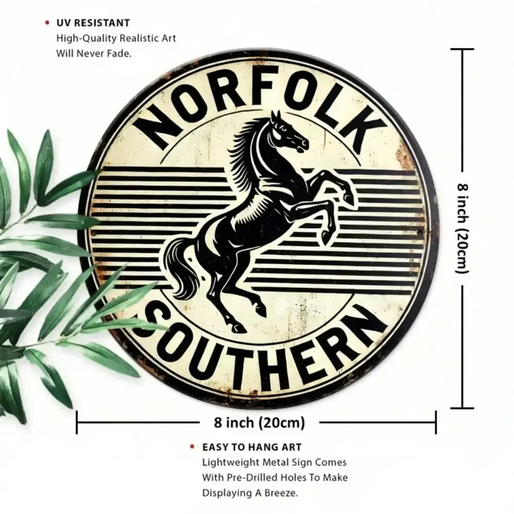 Norfolk Southern 8x8 Inch Vintage Metal Sign Retro Wall Art Rustic Tin Plaque Man Cave Bar Decor