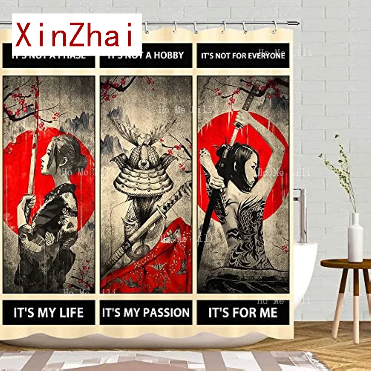 Bathroom The Tattoo On His Back Bath Curtain Kimono And Japanese Samurai Sword