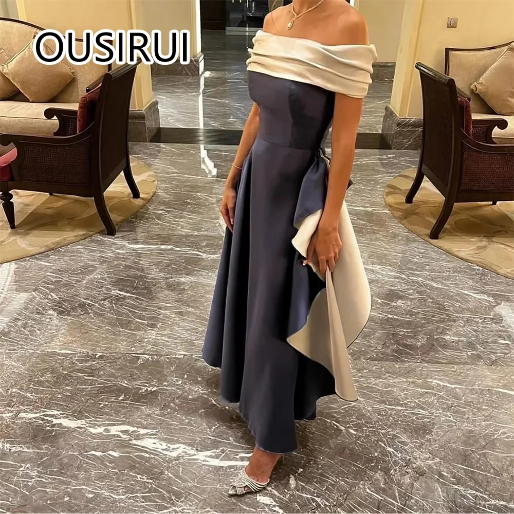 

Off-Shoulder Satin Pleated Bridesmaid Party Gowns Sheath Sexy Ankle-Length Backless Ruffles Saudi Arab Gown robe de mariée