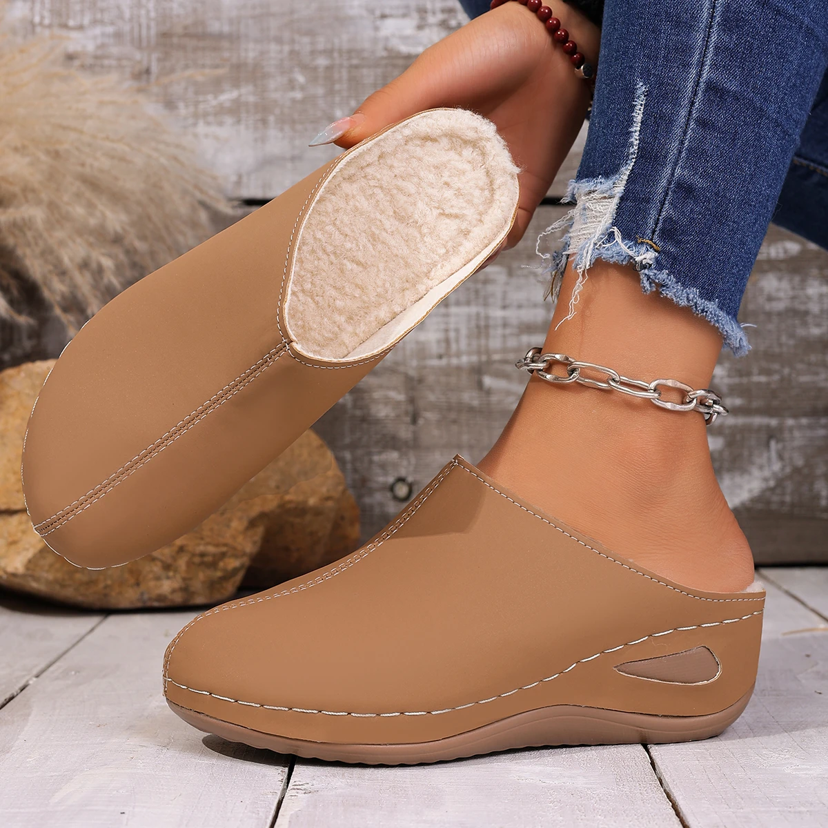 

Women Slippers Round Toe Slip-On Thick Heel Summer Sandals Covering Front Half Slippers Large Size Fashion Shoes Slides Women