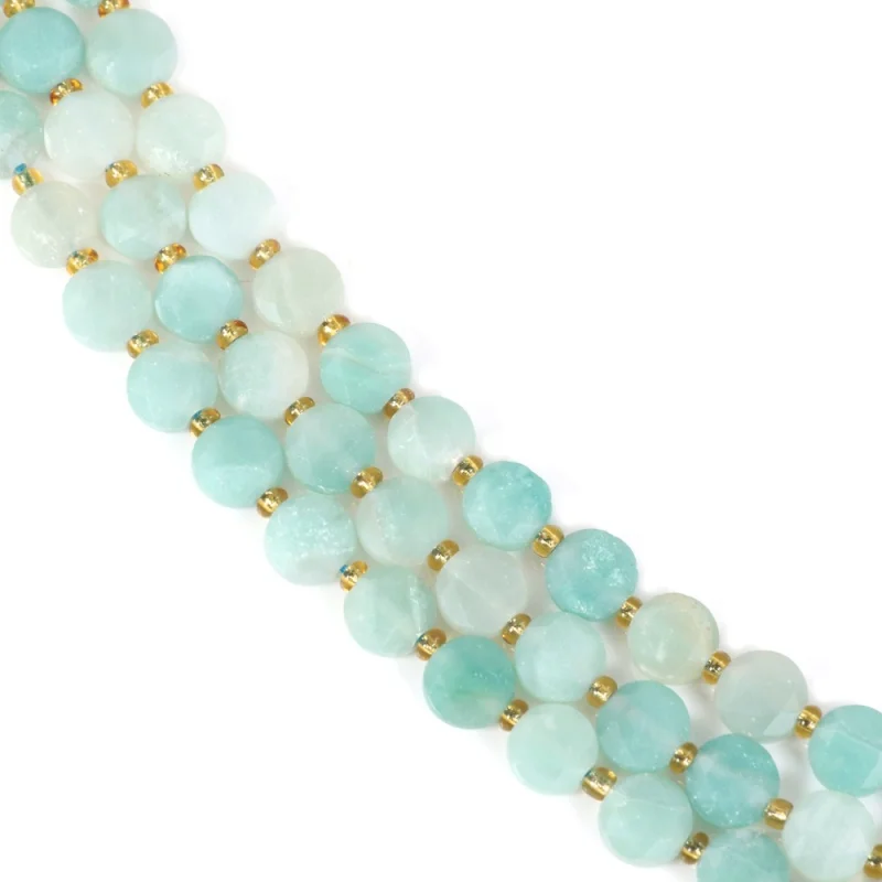 

Amazonite Beads Strand Faceted Flat Round 8mm Natural Semiprecious Stone For Jewelry Making DIY Bracelet Earrings