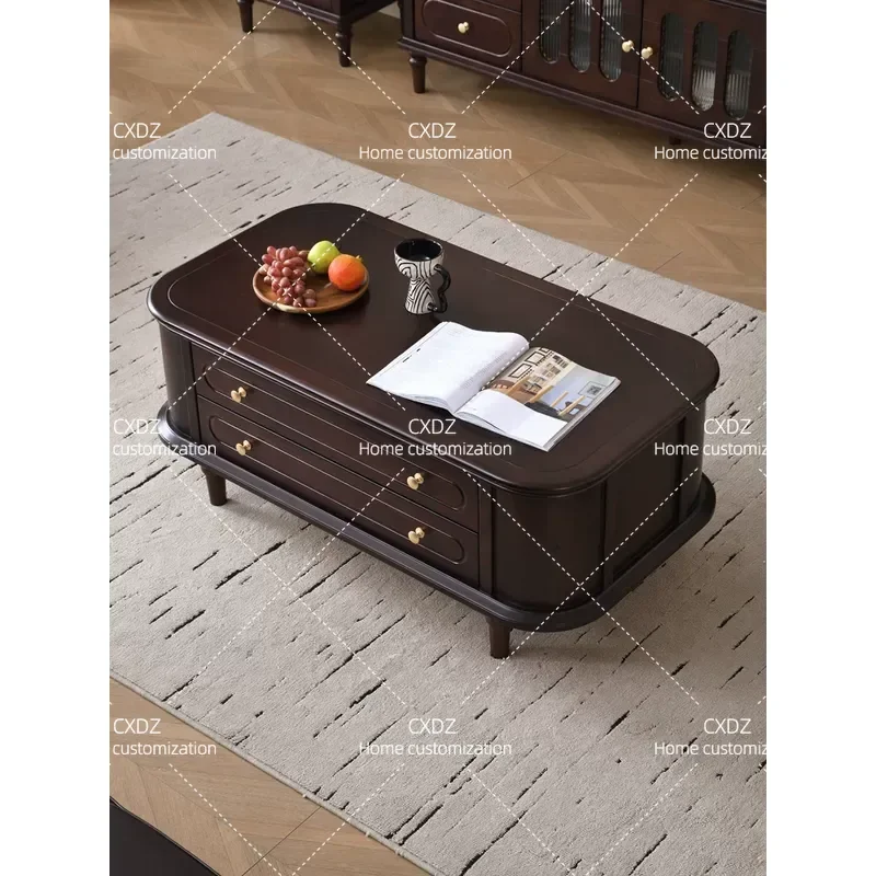 American Retro Solid Wood Coffee Table Living Room Household Small Apartment Multi-functional Mobile Tea Table Light Luxury