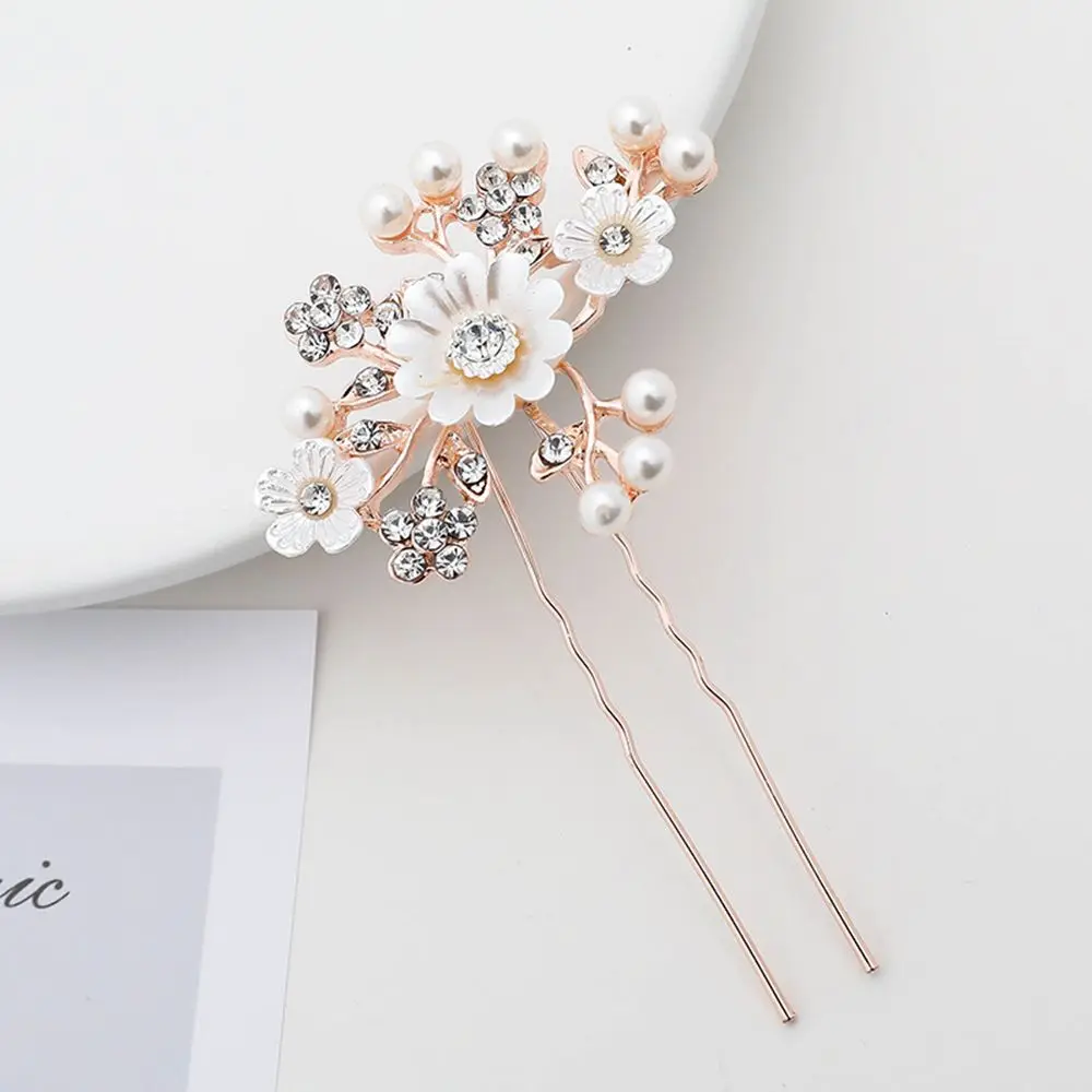 

Simple Decorative Hairpin Flowers Alloy Pearl Hair Accessories Five-tooth Hair Comb Rhinestone Hair Stick Korean Style Headwear