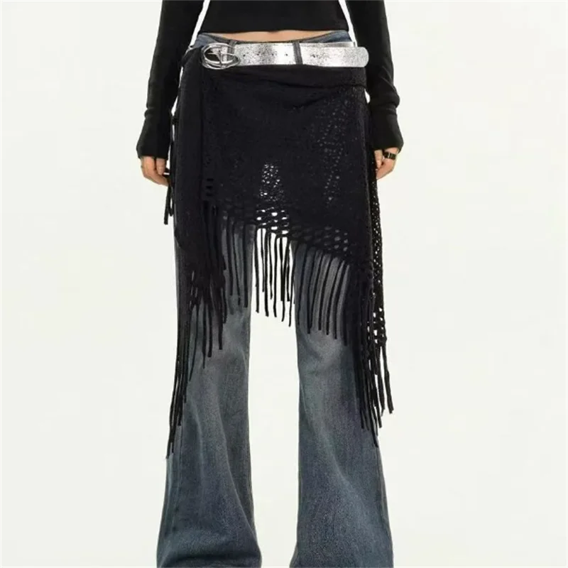 Fashionable Waist Scarf Ladies Girdle Black Waistband High-end Layered Triangle Scarf Butt Curtain for Women Trendy Decoration