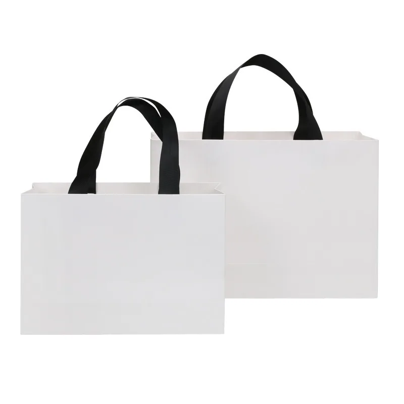 10 pz 250g sacchetto di imballaggio in cartone bianco di alta qualità regalo abbigliamento borsa Shopping sacchetto di carta portatile personalizza