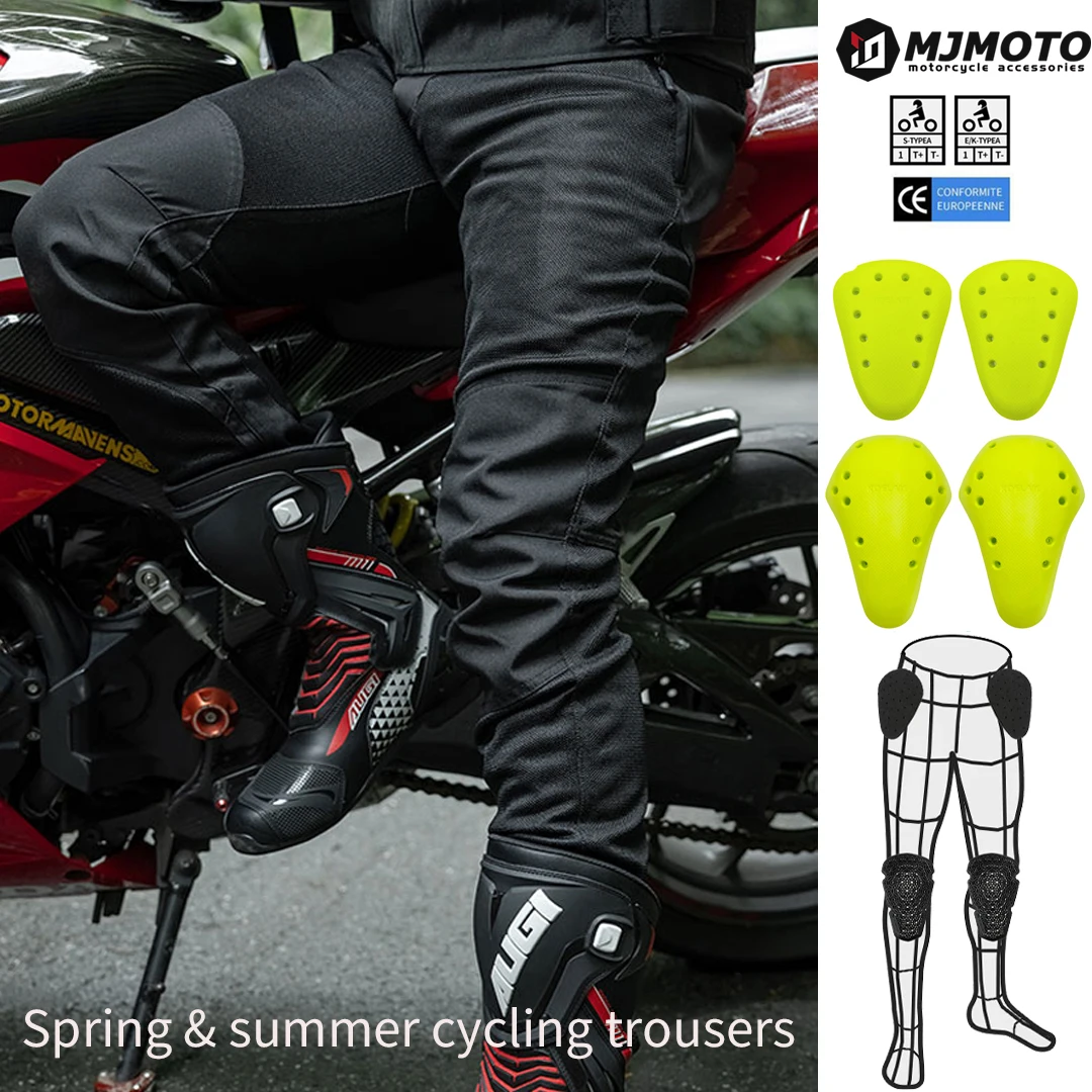 

Винтажные черные мужские мотоциклетные брюки, весенне-летние велосипедные брюки с наколенниками и набедренными подушечками уровня CE-1, устойчивые к падениям, износостойкие