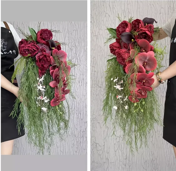 New red drop-shaped oil painting hand-held flowers wedding photography props bride wedding simulation flowers girlfriends gift D